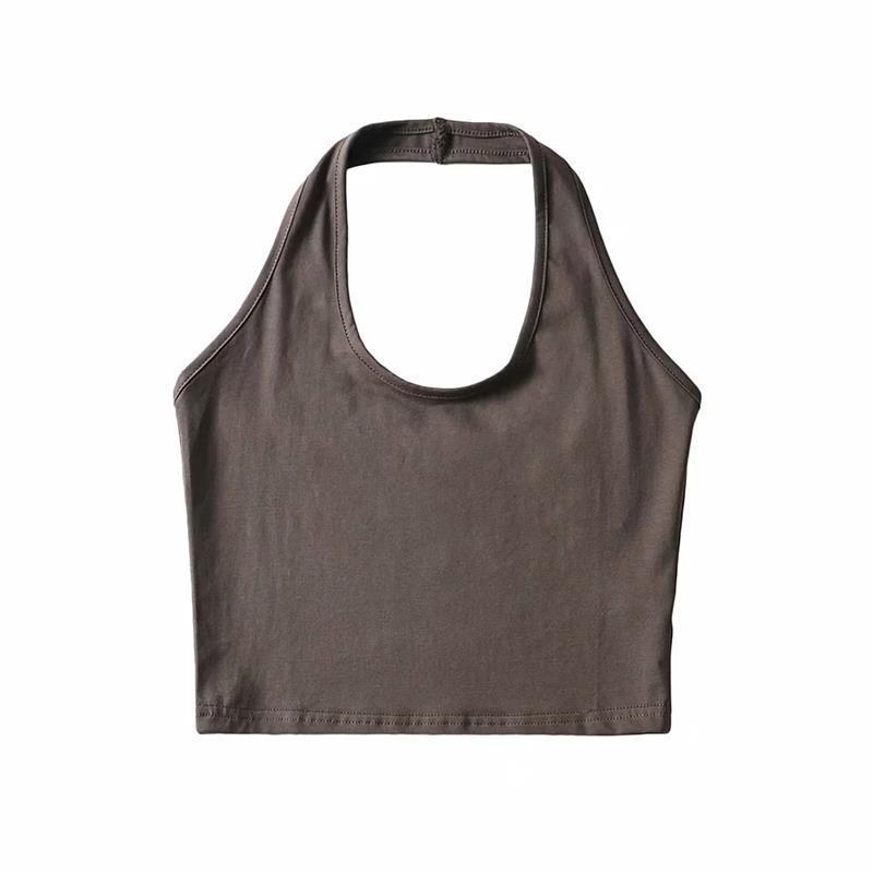 Sexy Solid Color Stretch Halterneck Vest Women