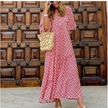 Women's Vintage Printed Bohemian Dress Elegant Ladies Casual Loose V-Neck Short Sleeve Long Dresses