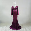 Women's Velvet Boho Maternity Maxi Dress