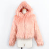 Ladies Hooded Washed Wool And Faux Fur Coat