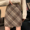 Women's Woolen Plaid High Waist Hip Skirt