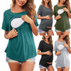 Pregnant Women Solid Color Round Neck Short Sleeves Breastfeeding Postpartum Nursing Top T-shirt