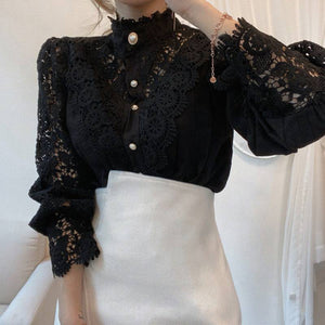 Design Palace Style Blouse Lace Stand-up Collar Long-sleeved Shirt Women