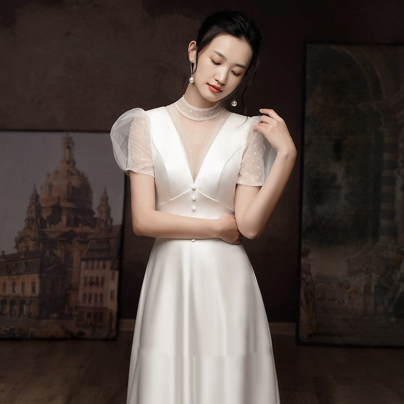 White Engagement Wedding Dress Female French Satin Light Wedding Dress