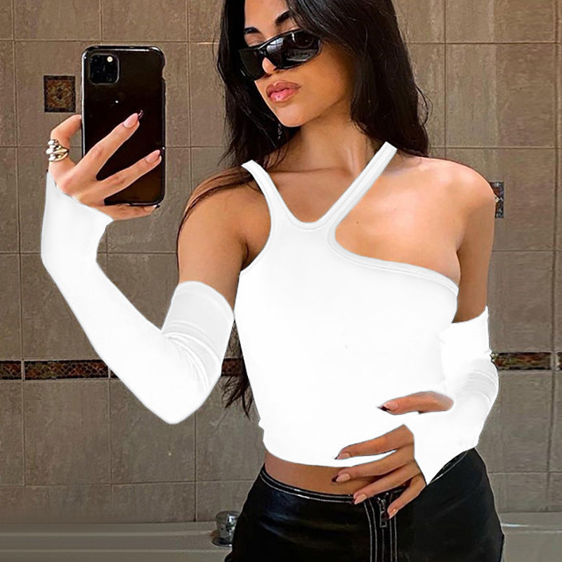 Women's Clothing Fashion Irregular Split Oversleeves Slim T-shirt Women