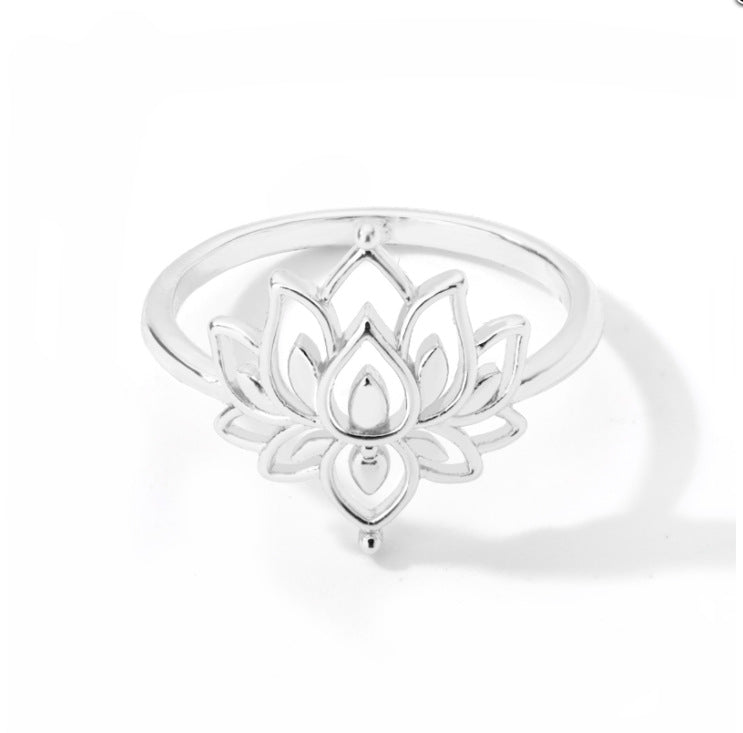 Women's Stainless Steel Rings Vintage Golden Lotus Rings