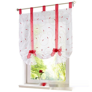 Embroidered Pastoral Adjustable Curtain Rod Ribbon Roman Window Screen