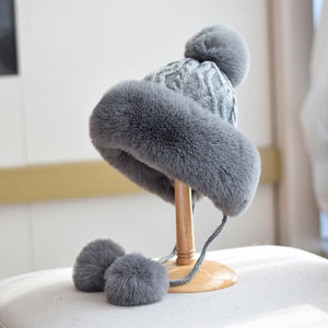 Fur Ball Lace-up Back Slit Ushanka Women's Warm Hat