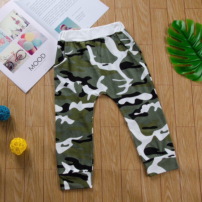 Children's European And American Summer Boys' Short-sleeved Shirt Camouflage Trousers Fashionable Two-piece Children's Clothing