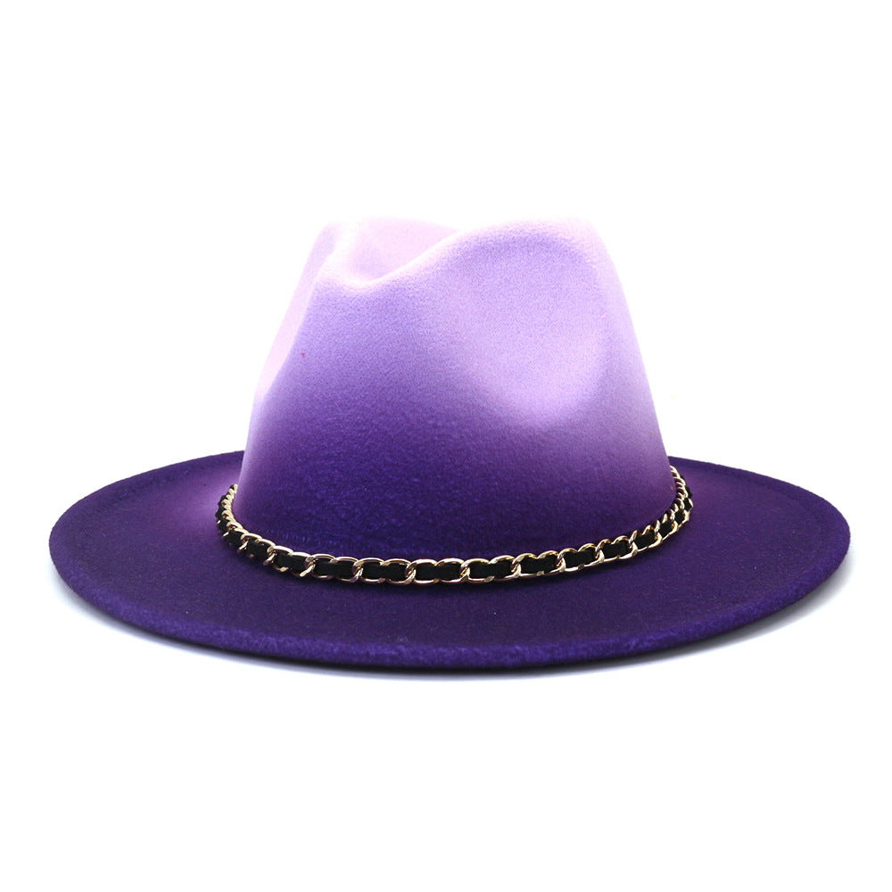 Painted Woolen Flat Brim Autumn And Winter British Style Fashion Fedora Hat