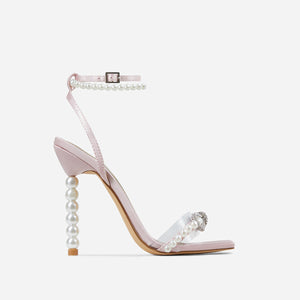 Square Toe Stiletto Heel Heels Rhinestone Bow Pearl Strap Large Size Women's Shoes