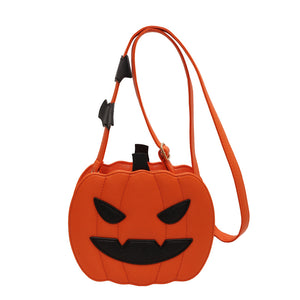 Funny Pumpkin Cartoon Shoulder Crossbody Bag With Bat Personalized Creative Female Bag