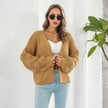 Puff Sleeve Cardigan Sweater Women Front Chunky Knitwear Coat