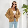 Puff Sleeve Cardigan Sweater Women Front Chunky Knitwear Coat