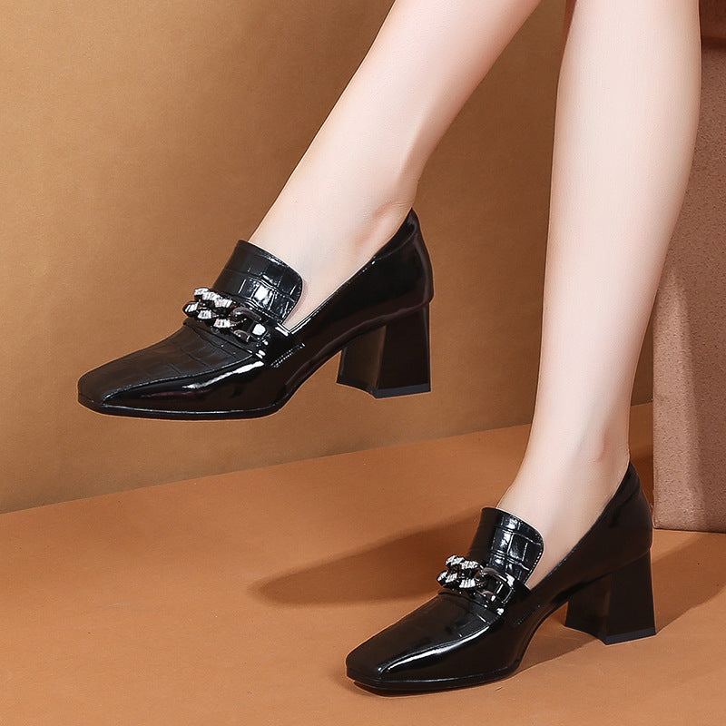 Thick Heel Square Toe Deep Mouth Single Shoes Women All-match Mid-heel Women's Shoes