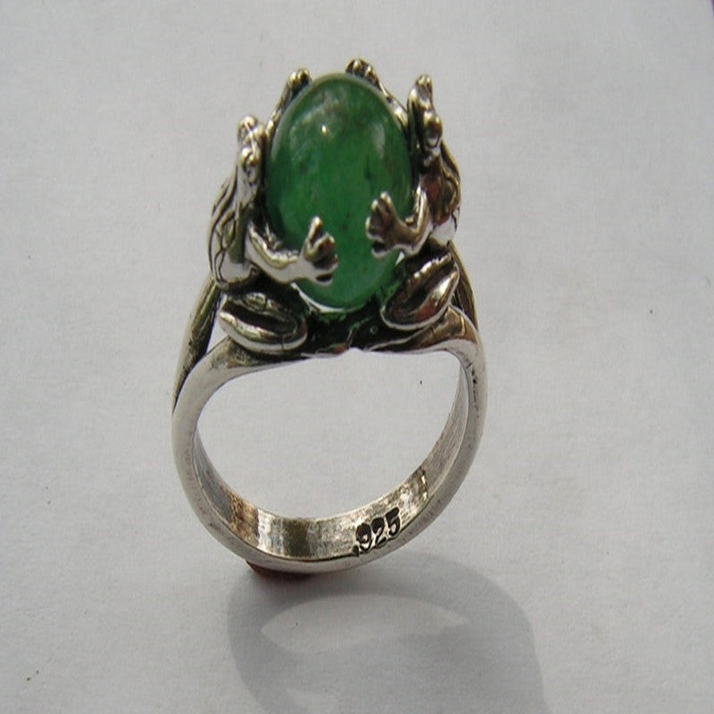 Frog Green Gemstone Ring Jewelry Matching For Men And Women