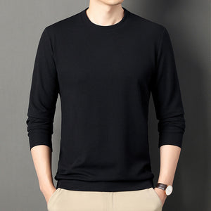 Thin Round Neck Long Sleeve T-shirt Solid Color Men's Top