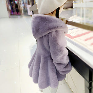 Girls' Personalized Hooded Imitation Fur Rabbit Fur Thickened Warm Coat