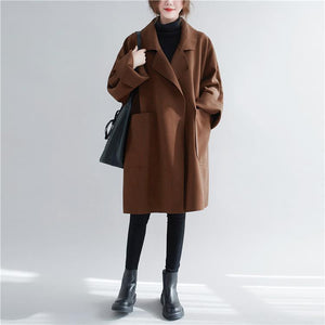 Style Mid-length Woolen Coat For Fat Girls Slimming Trench Coat