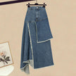 Spring Retro High Waist Women Irregular Denim Skirts