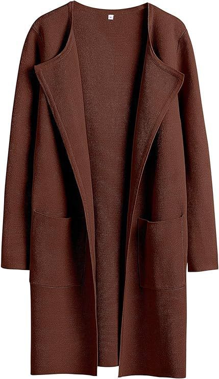 Women's Woolen Coat With Pocket Slim Fit Mid Length Jacket Comfortable Casual Lapel Coats