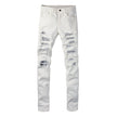 White Cashew Flower Patch Torn Jeans