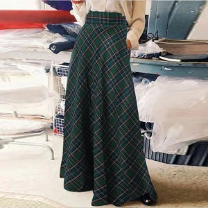 Women's High Waist Casual Loose Slimming Plaid Skirt