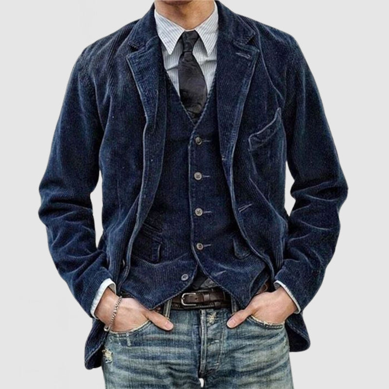 Corduroy Jacket Winter Solid Color Casual Blazer Fashion Warm Men Coat