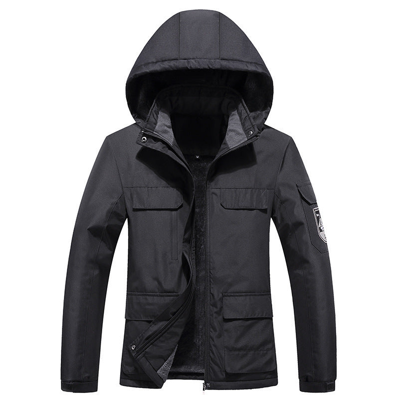 Outdoor Men's Plus Fleece Warm Cotton Jacket