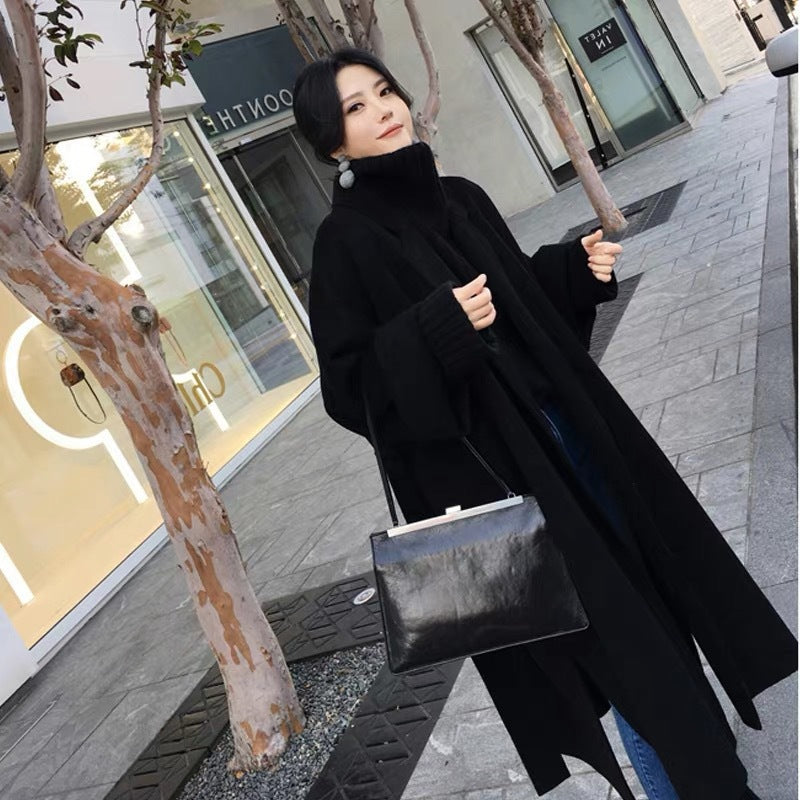 Double-sided Overcoat Long Tie Pure Reversible Woolen Coat