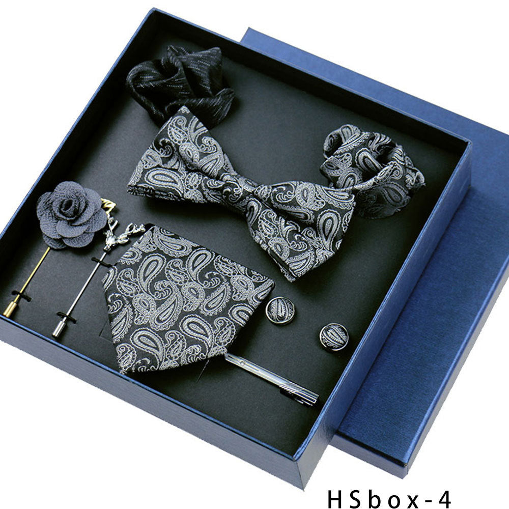 8-piece Gift Box Men's Formal Wear Business Bow Tie Square Scarf Tie Clip