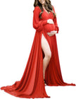 Women's Mercerized Cotton Maternity V-neck Trailing Expandable Dress Long Dress