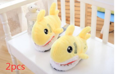 Plush toy shark - headed cotton slipper for women's skid and bottom plush shark slippers