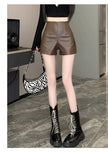 Women's High Waist Outer Wear Slimming PU Leather Shorts