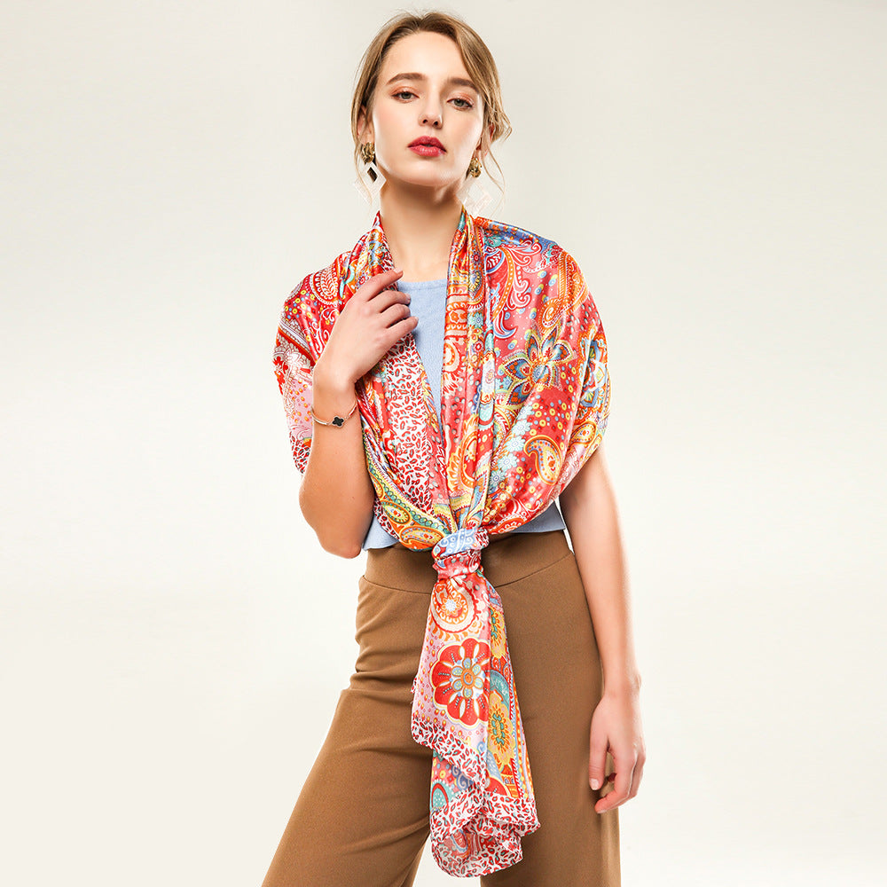 Women's Cashew Floral Silk Satin Long Scarf