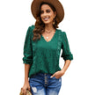 Solid Color Pullover Lace Mesh Crochet Casual Long Sleeve T-shirt