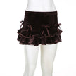 Retro Brown Bow Bandage High Waist Velvet Skirt