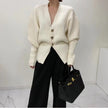 V-neck Loose And Idle Single-breasted Puff Sleeve Cardigan Sweater Coat For Women