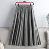 Solid Color Mid-length High Waist PU Leather Pleated Skirt For Women