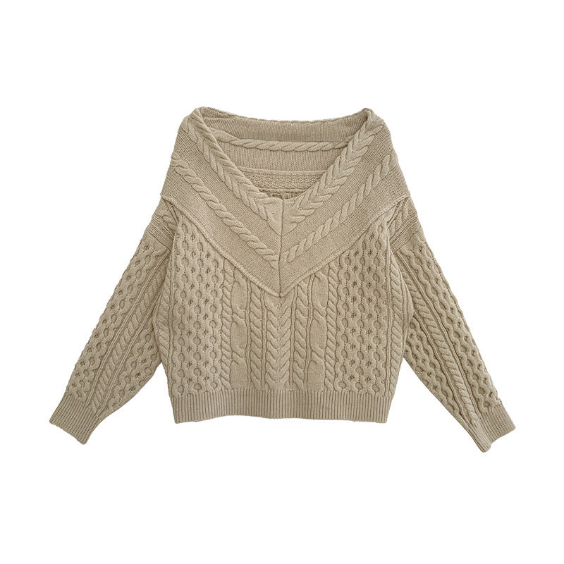 Coarse Twist Knit Sweater V-neck Sweater Women