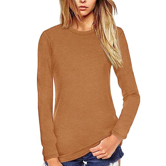 Women's Solid Color Stretch Slim Fit Pullover Round Neck T-shirt