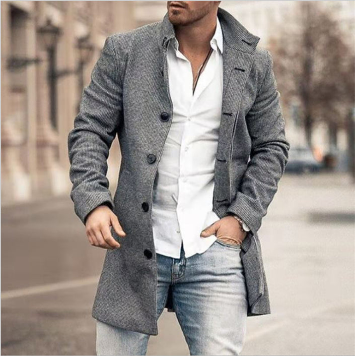 Men Fashion Casual Jacket Mid Length Trench Coat