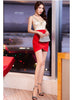 Nightclub Bar Sexy Dress V-neck Lace Splicing Hip Wrap Short Skirt Hotel KTV Foot Bath Night Work Clothes