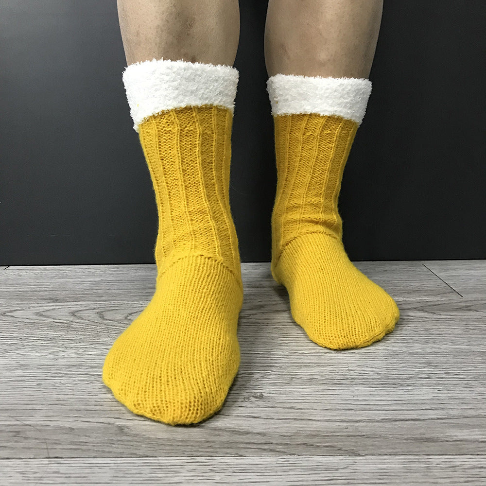 3D Beer Mug Socks Knit Long Tube Socks Cute Unisex Novelty Winter Warm Beer Socks Double Color Block Floor Socks