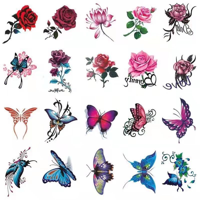 Black Rose Flower Butterfly Personalized Pattern Tattoo Sticker