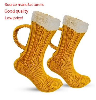 3D Beer Mug Socks Knit Long Tube Socks Cute Unisex Novelty Winter Warm Beer Socks Double Color Block Floor Socks