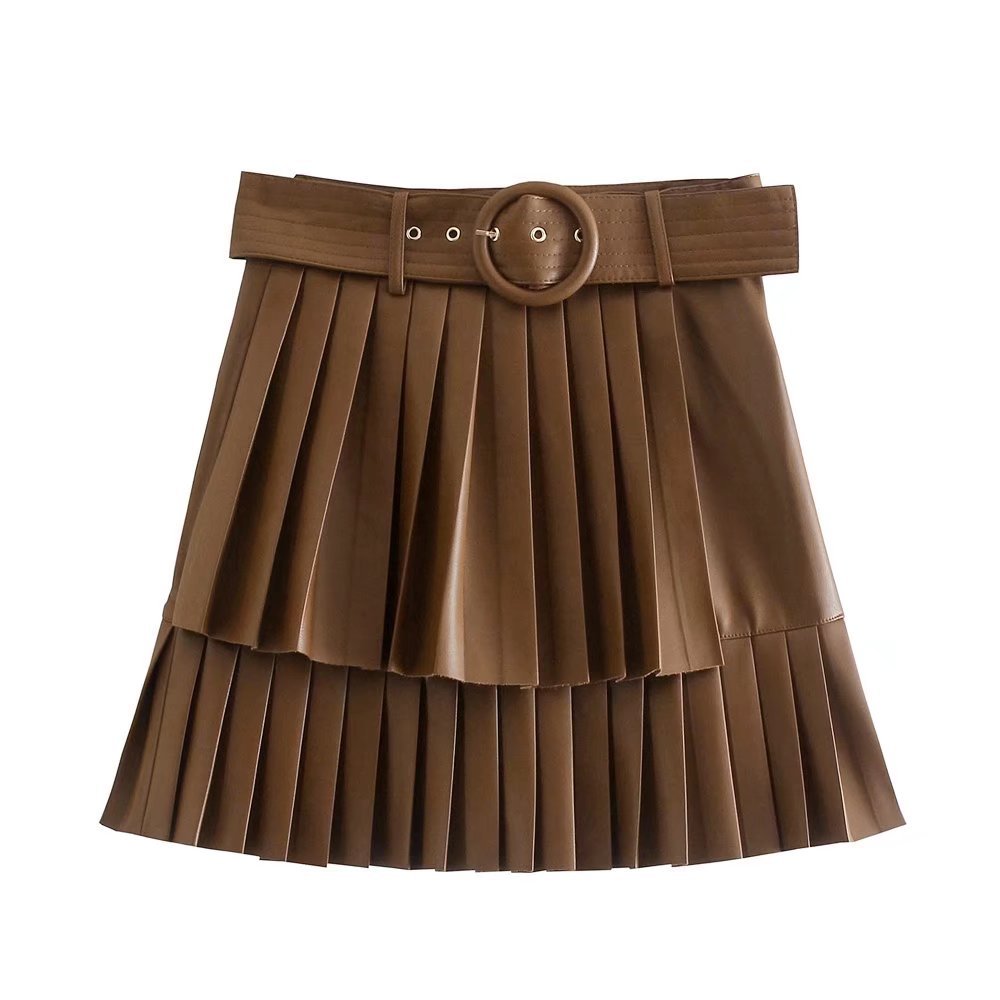 Women's PU Leather Pleated Skirt high quality Alpscommerce