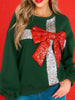 Women's Fashion Bowknot Round Neck Long Sleeve Sequin Stitching Sweater