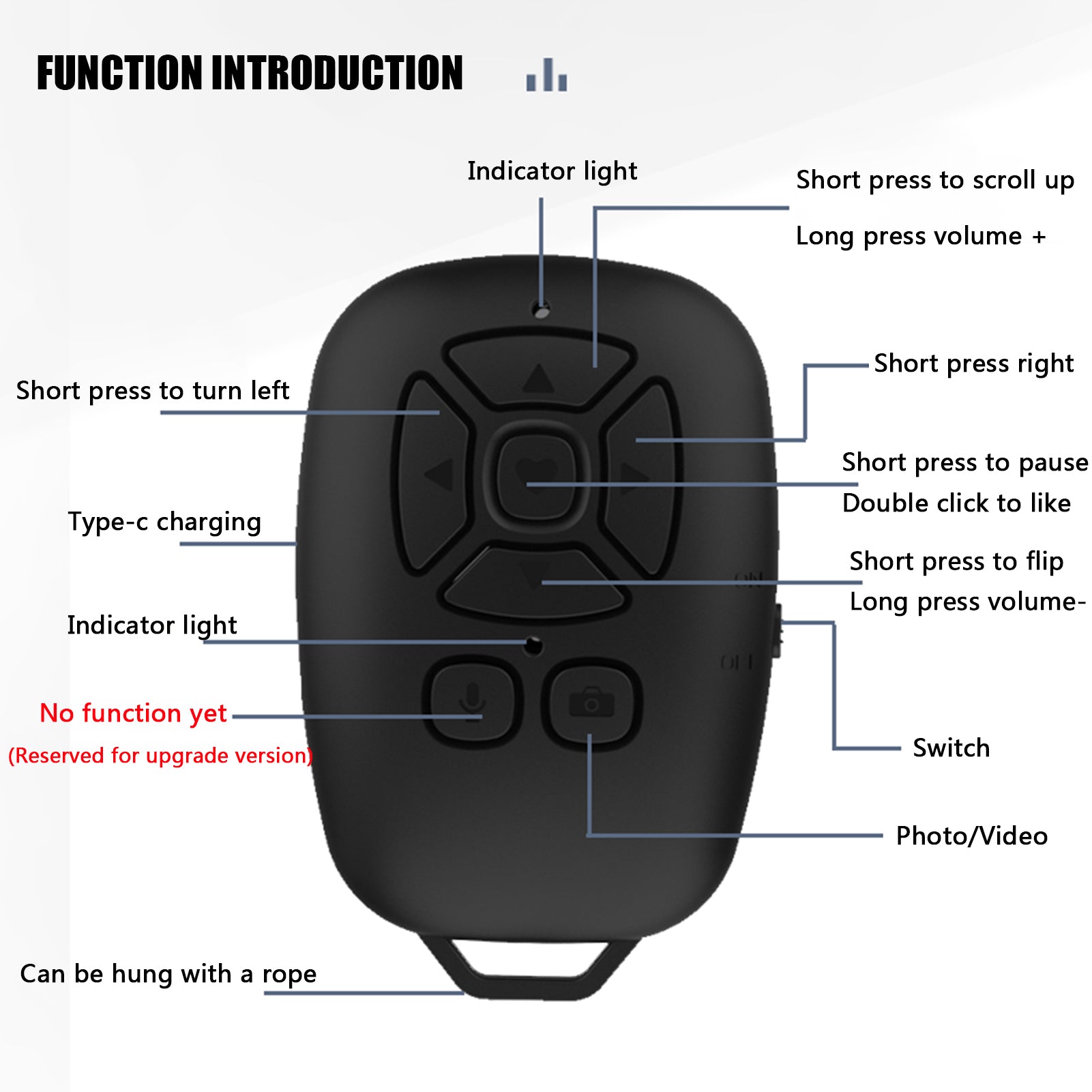 Rechargeable Remote Control Multi-function Bluetooth Selfie