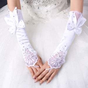 Bridal Gloves Wedding Hook Finger Flower Bow Lace Hollow Sleeves